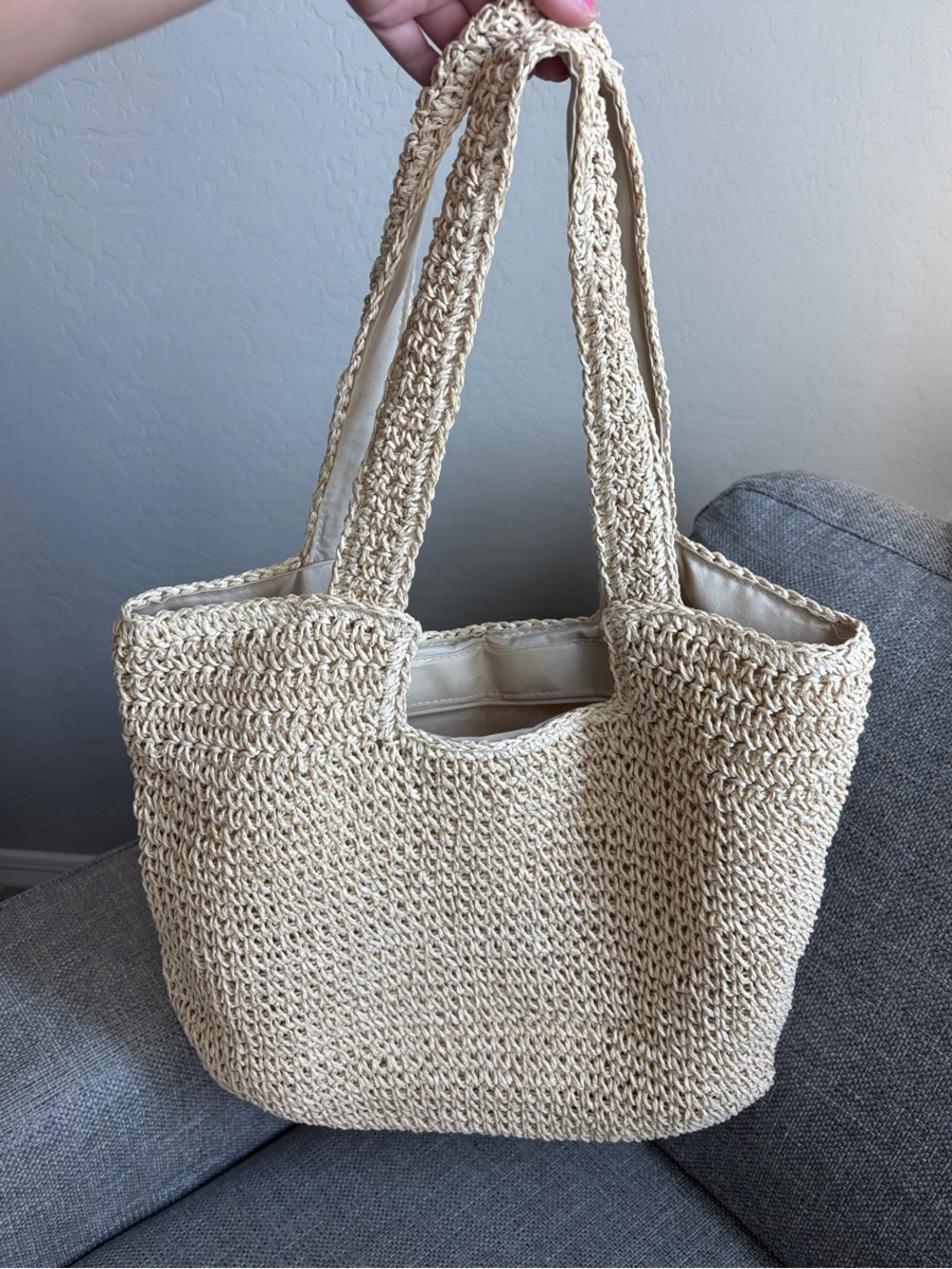 Amazon Woven Straw Tote Bag in Beige